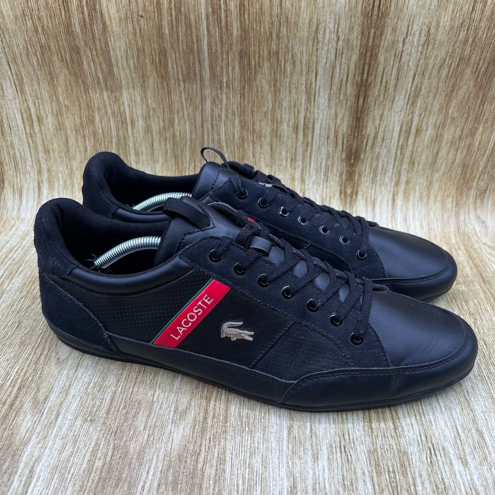 Lacoste Chaymon 120 Sneakers Men's Size 13 Black Leather Suede Striped Shoes